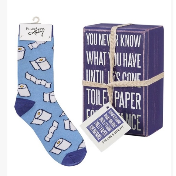 NEW! Primitives by Kathy 'Until It's Gone' Box Sign and Socks Gift Set - Picture 1 of 4